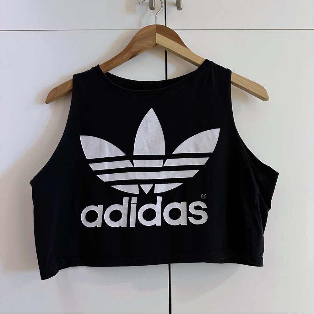 Adidas (Fake) Crop Logo Muscle Tee Tank Black Athleisure Streetwear